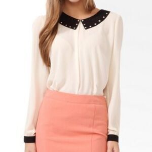 Forever 21 Peter Pan Collar Blouse Stud Button Up